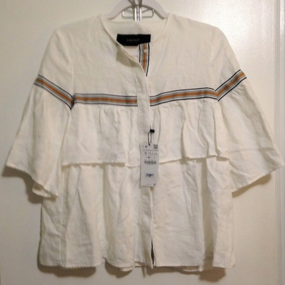 ZARA BASICS boho white flowy linen top blouse - Picture 1 of 6